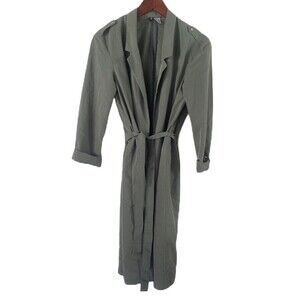 H&M Divided Women’s Dark Sage Green Belted Long Trench Size Small